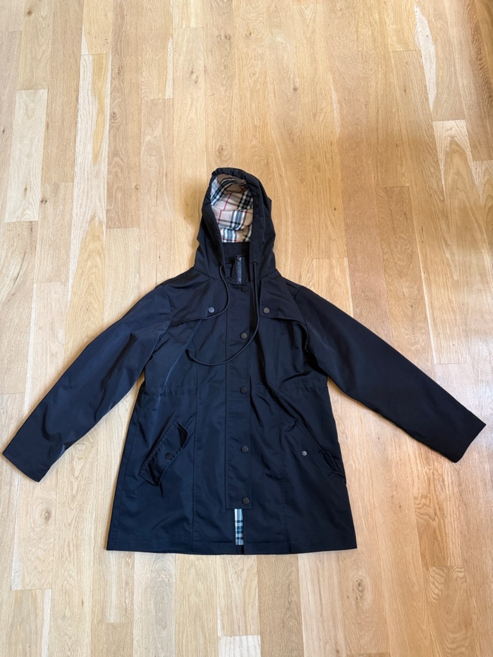 Saphirose black midweight raincoat/trench coat, size M